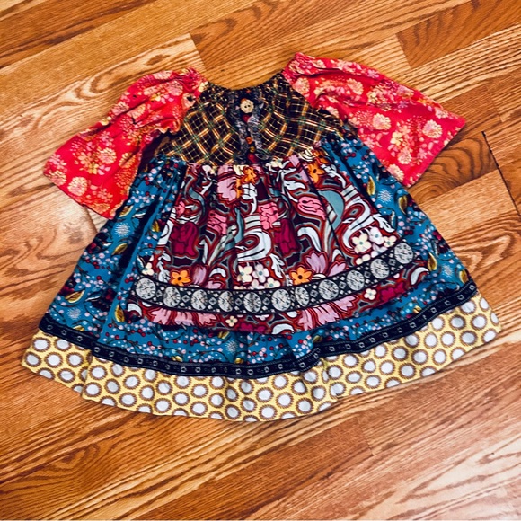 Pish Posh Girls Other - Pish Posh Girls Mixed Print Long Sleeve Cotton Dress Size 4T Matilda Jane Style